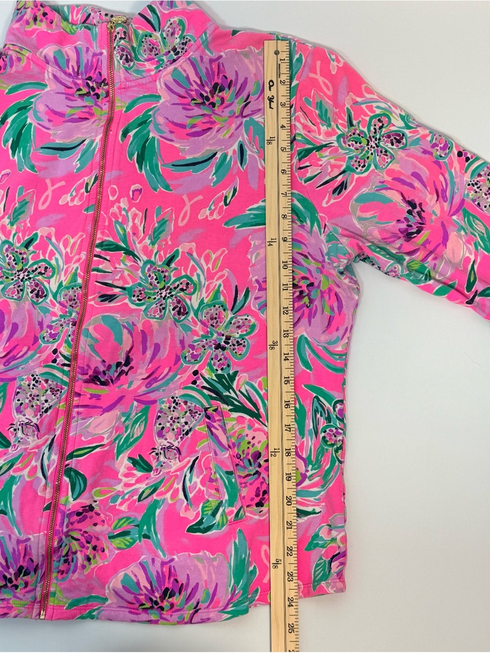Lilly Pulitzer Hot Pink Zip Up Floral Print Top with Pockets XXL - Picture 7 of 11